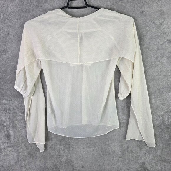Womens Fossil White Sheer Dot Pattern Blouse Long Sleeve 100% Polyester Size XS - Picture 5 of 8